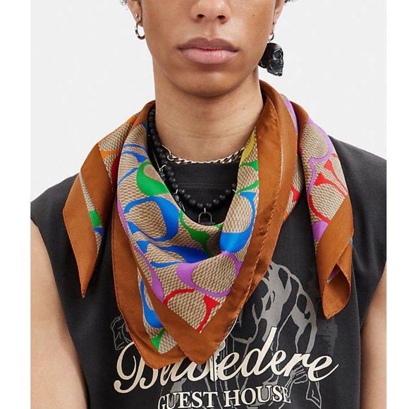 🌈 Coach Rainbow Signature Silk Square Scarf With Rexy *Special Edition* - Picture 2 of 7